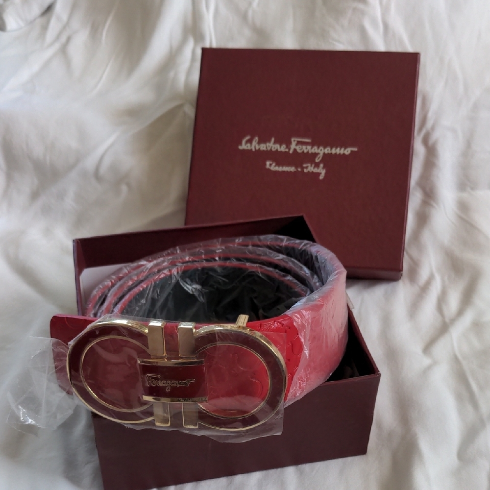 Salvatore Ferragamo Red Belt with Gold Buckle